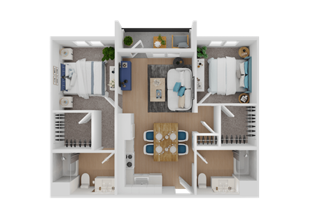 Floor plan for 2 beds, 2 baths, 682 sqft